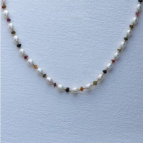 Colorful Gemstones Rice Pearls Beaded Necklace - Bohemian Romantic Chic